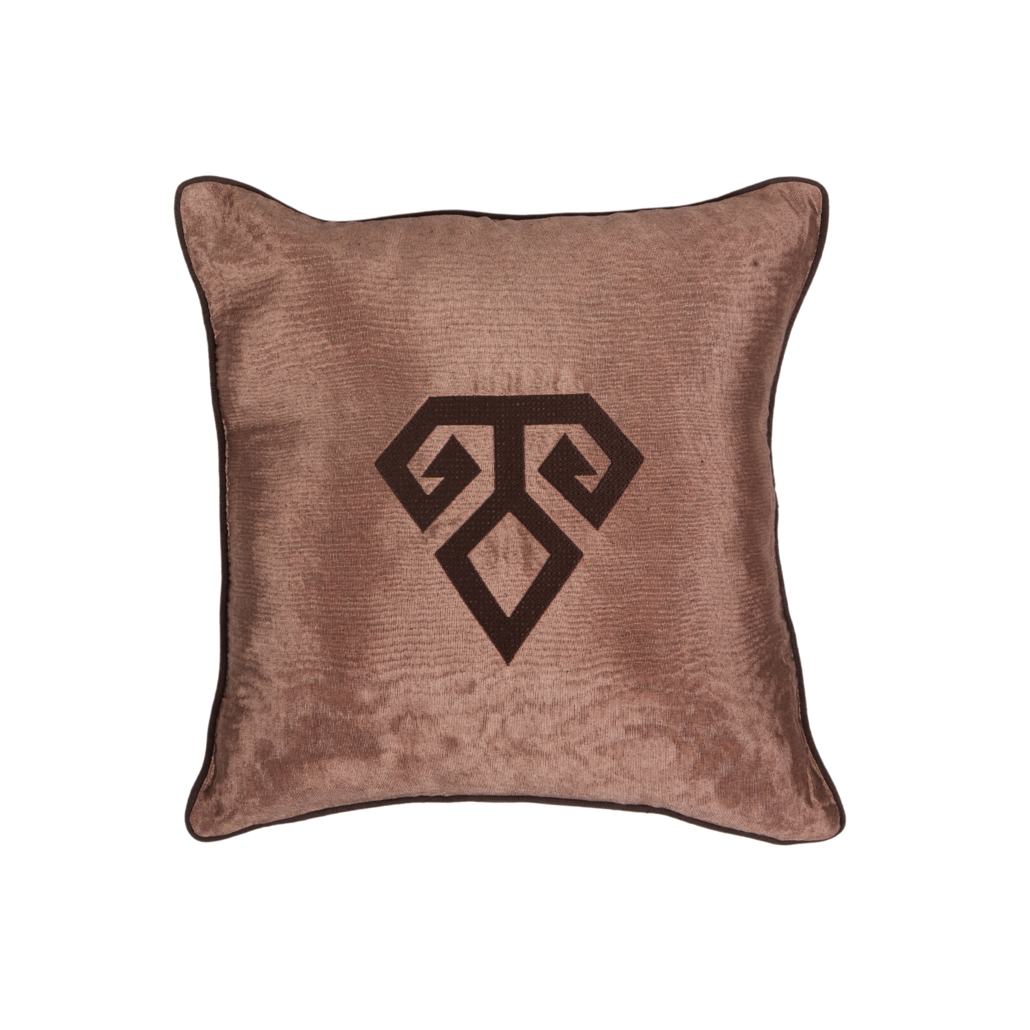 Kutnu Silk Pillow with Embroidery - Fertility , Light Brown Authentic Silk Cushion