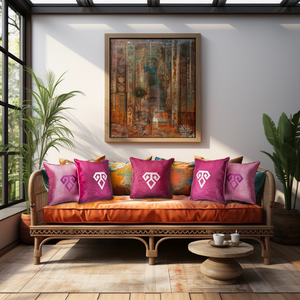 Kutnu Silk Pillow with Embroidery - Fertility , Pink Authentic Silk Cushion