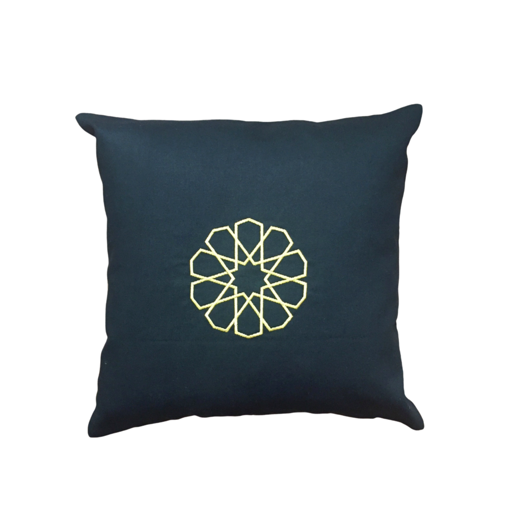 Embroidered Pillow with Seljuk Star - Gold - bohemtolia
