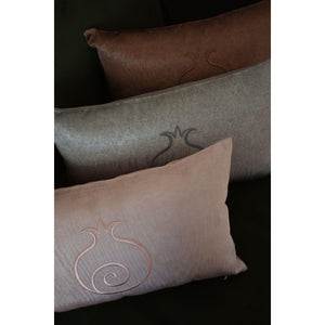 Kutnu Silk Pillow with Embroidery - Pink Pomegranate - bohemtolia