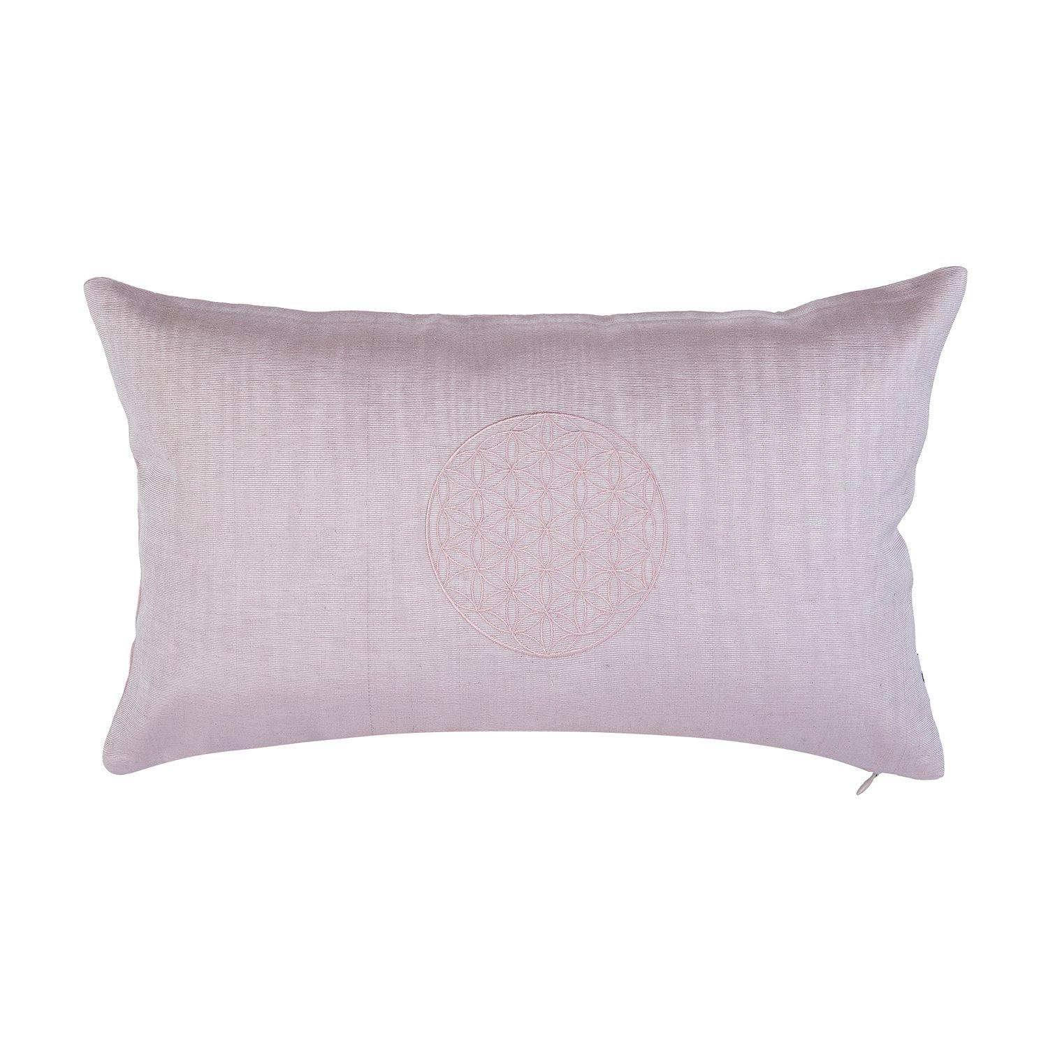 Kutnu Silk Pillow with Embroidery - Pink Flower of Life - bohemtolia