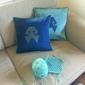 Kutnu Silk Pillow with Embroidery - HandsOnHips , Dark Blue Authentic Silk Cushion - bohemtolia