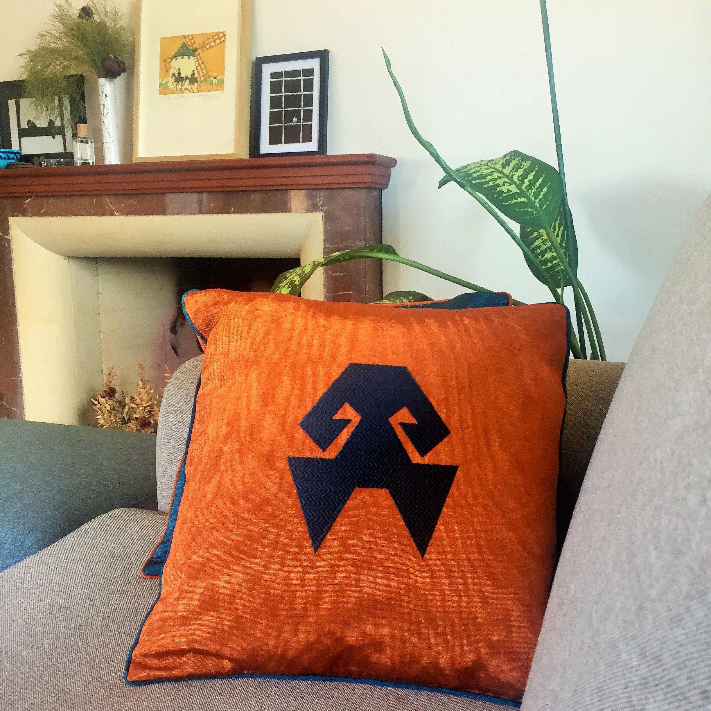 Kutnu Silk Pillow with Embroidery - HandsOnHips , Orange Authentic Silk Cushion - bohemtolia