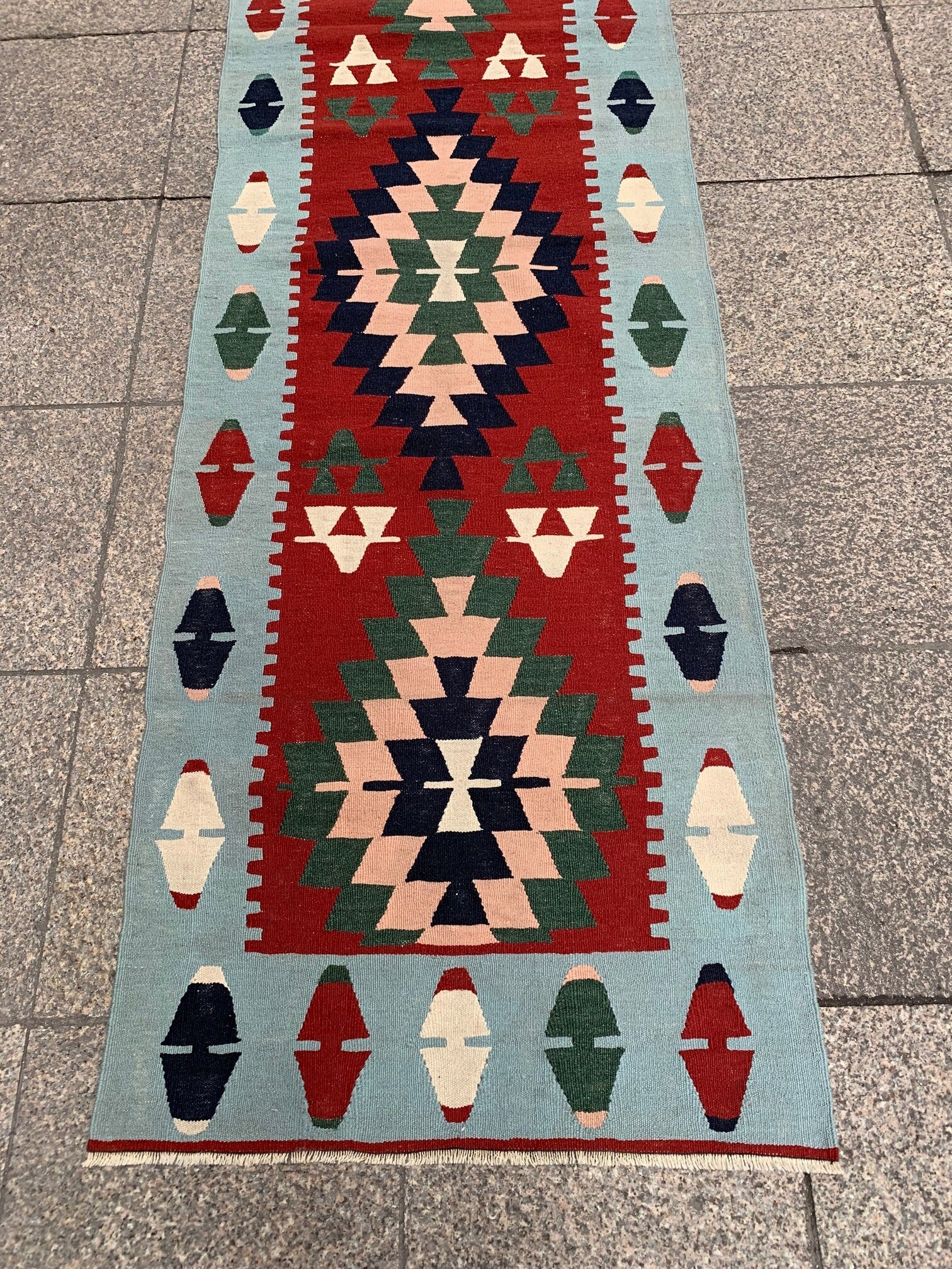 Wool kilim rug, 2.7x11.3 ft, U736