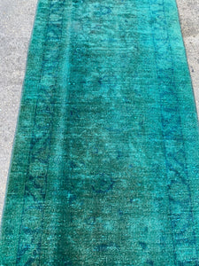Green kilim runner, 1.11x9.8 ft, VP798