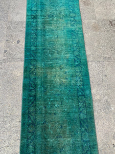 Green kilim runner, 1.11x9.8 ft, VP798