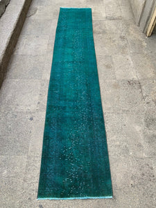 Authentic turquiose runner rug, 1.11x9.11 ft, VP838