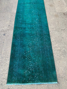 Authentic turquiose runner rug, 1.11x9.11 ft, VP838