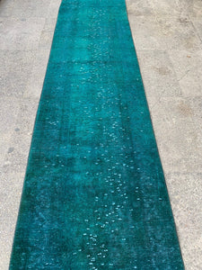 Authentic turquiose runner rug, 1.11x9.11 ft, VP838