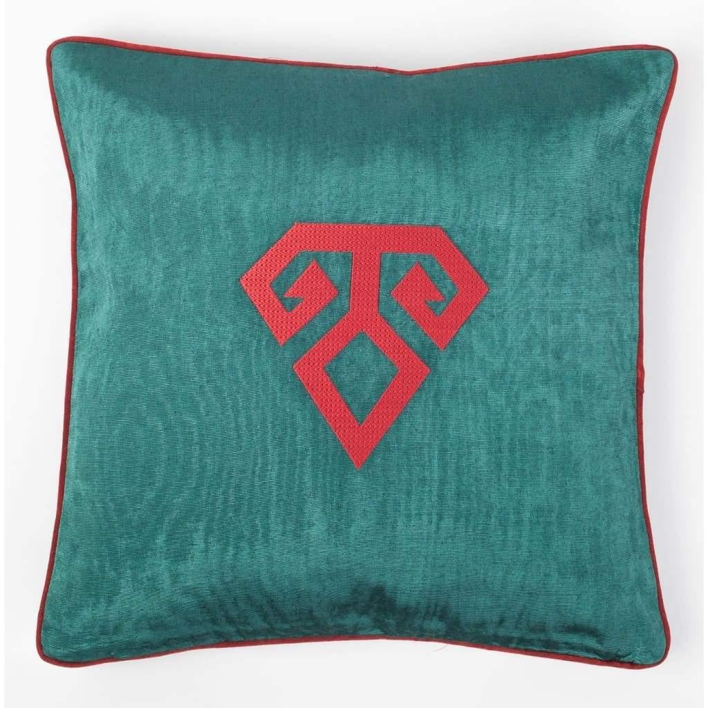 Kutnu Silk Pillow with Embroidery - Fertility Green Authentic Silk Cushion - Yastk