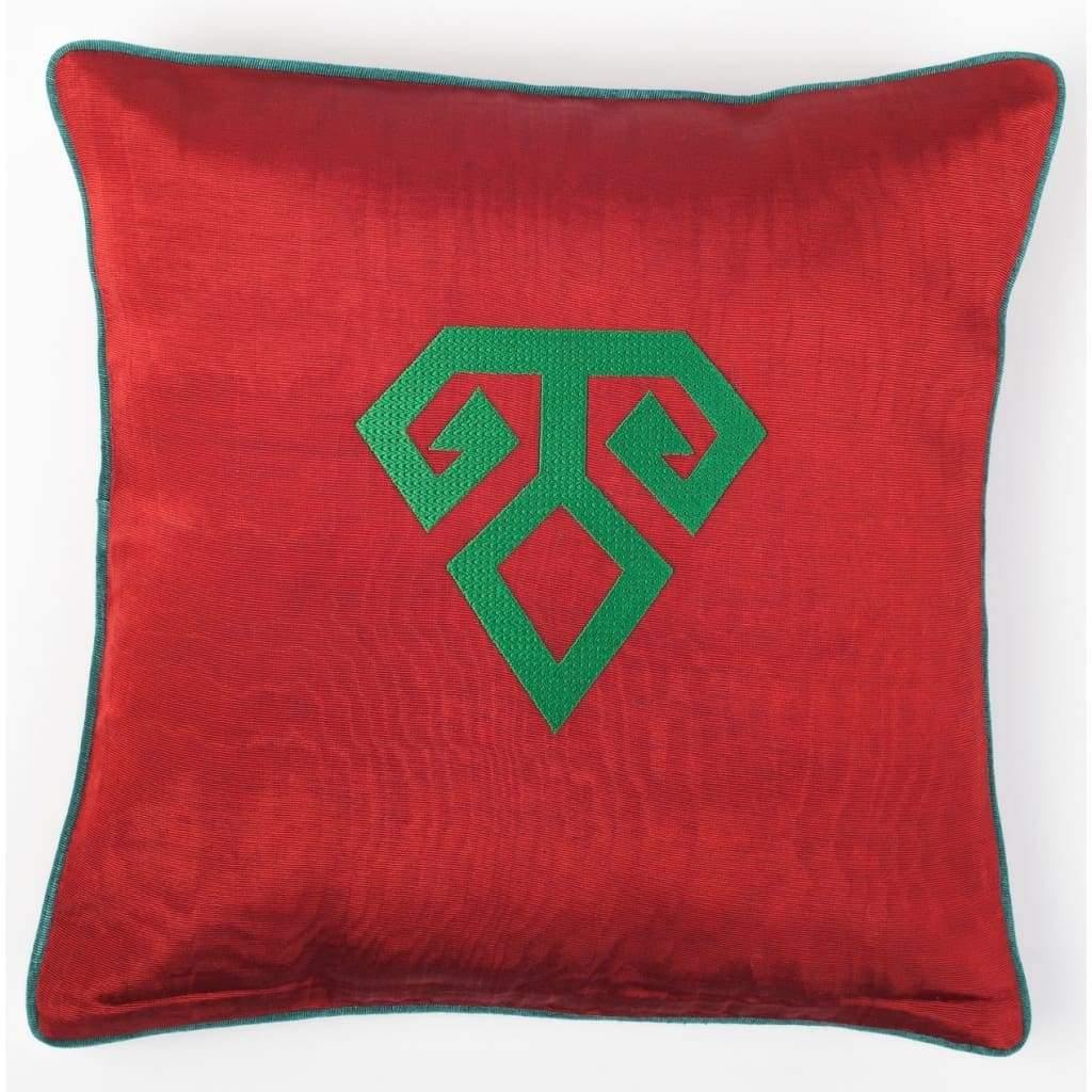 Kutnu Silk Pillow with Embroidery - Fertility Red Authentic Silk Cushion - Yastk
