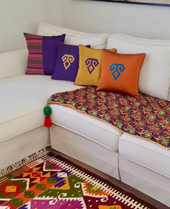 Kutnu Silk Pillow with Embroidery - Fertility , Yellow Authentic Silk Cushion - bohemtolia