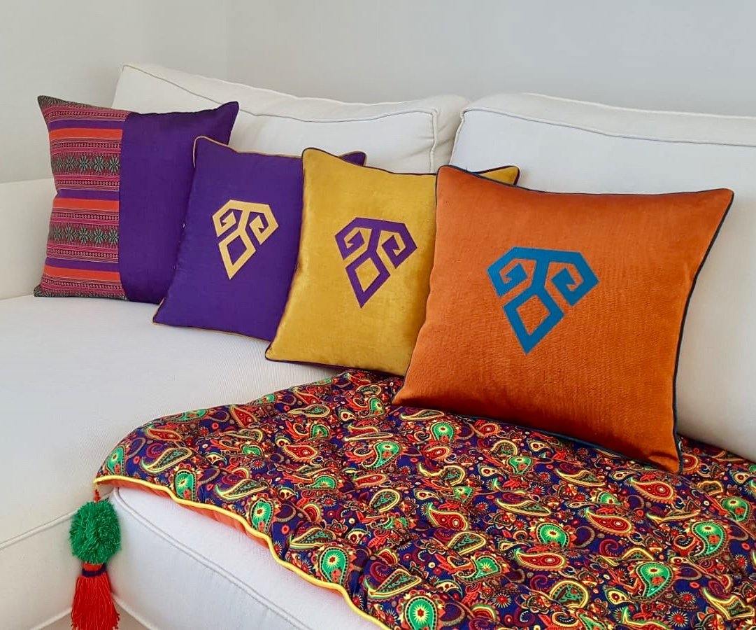 Kutnu Silk Pillow with Embroidery - Fertility , Yellow Authentic Silk Cushion - bohemtolia