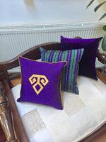 Load image into Gallery viewer, Kutnu Silk Pillow with Embroidery - Fertility , Purple Authentic Silk Cushion - bohemtolia
