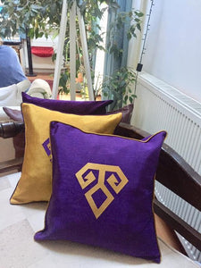Kutnu Silk Pillow with Embroidery - Fertility , Purple Authentic Silk Cushion - bohemtolia
