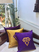 Load image into Gallery viewer, Kutnu Silk Pillow with Embroidery - Fertility , Yellow Authentic Silk Cushion - bohemtolia
