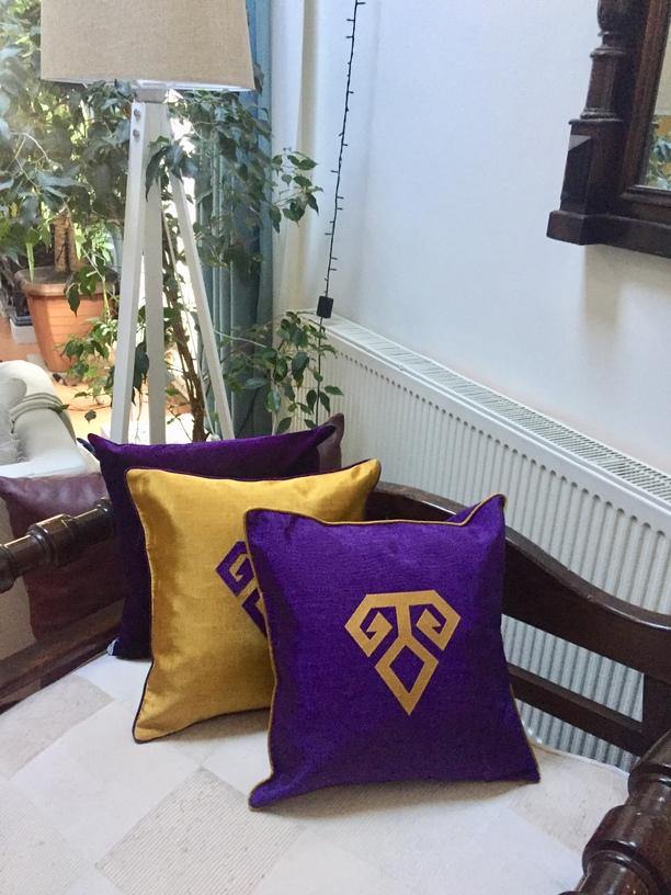 Kutnu Silk Pillow with Embroidery - Fertility , Purple Authentic Silk Cushion - bohemtolia