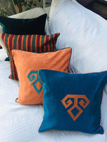 Load image into Gallery viewer, Kutnu Silk Pillow with Embroidery - Fertility , Turquoise Authentic Silk Cushion - bohemtolia
